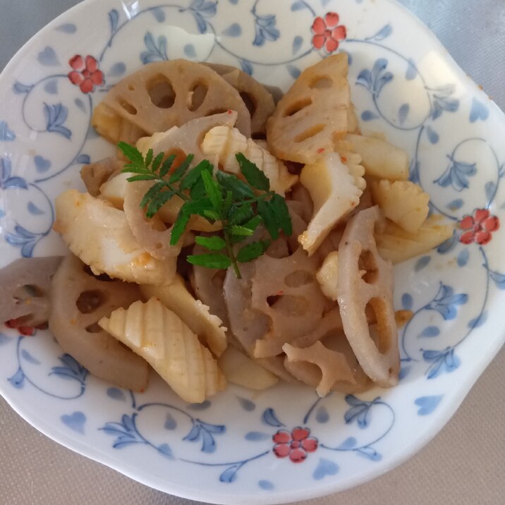 イカとれんこのピリ辛味噌炒め